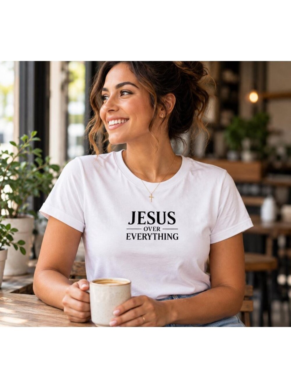 Jesus Over Everything Shirt, Minimalist Christian Tee, Faith Gift for Her
